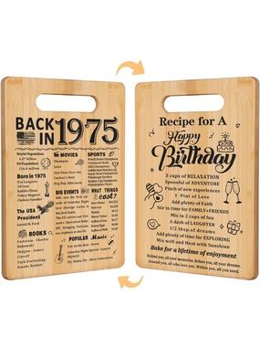 Back in 1975 Bamboo Cutting/Serving Board - Happy Birthday Recipe Design